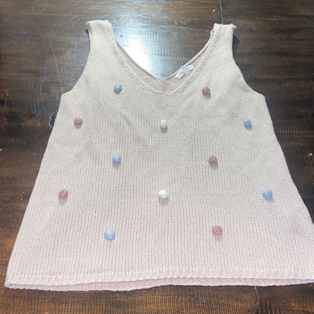 Blu Pepper Cream PomPom Sleeveless Sweater Top M